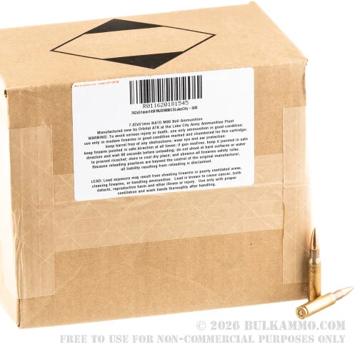 500 Rounds of 7.62x51mm Ammo by Lake City - 149gr FMJ