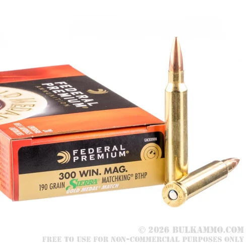 20 Rounds of .300 Win Mag Ammo by Federal - 190gr Sierra Matchking HPBT