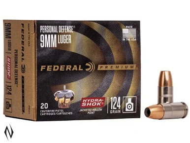 FEDERAL 9MM LUGER 124GR HYDRA-SHOK PD