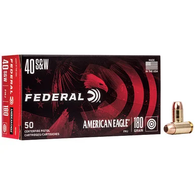 Federal American Eagle 40 S&W Handgun Ammunition 50 Rounds Brass Centerfire 180 Grain FMJ AE40R1