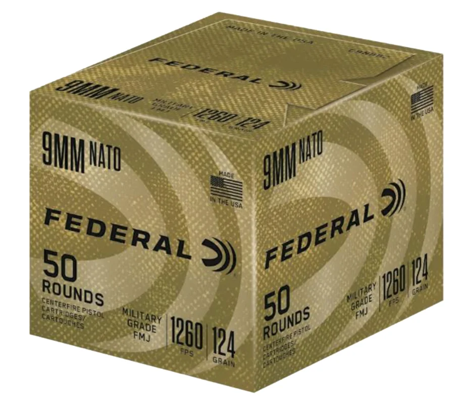 Federal C9N882 Military Grade9mmLuger 124gr Full Metal Jacket 50 Per Box/10 Case