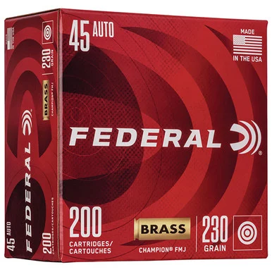 Federal Champion Training 45 ACP Handgun Ammo 200 Rounds Brass Centerfire 230 Grain Brass Champion FMJ WM52332