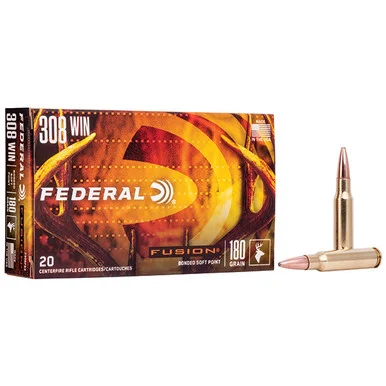 Federal Fusion 308 Winchester Rifle Ammunition Brass Centerfire 180 Grain Fusion Bonded SP F308FS3