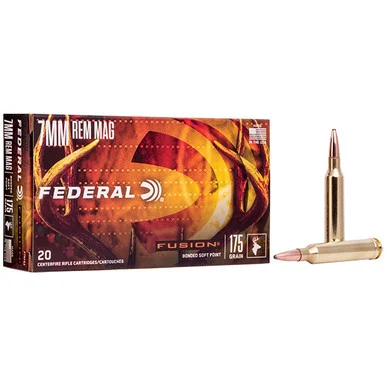 Federal Fusion 7mm Remington Magnum Rifle Ammunition 20 Rounds Brass Centerfire 150 Grain Bonded SP F7RFS1