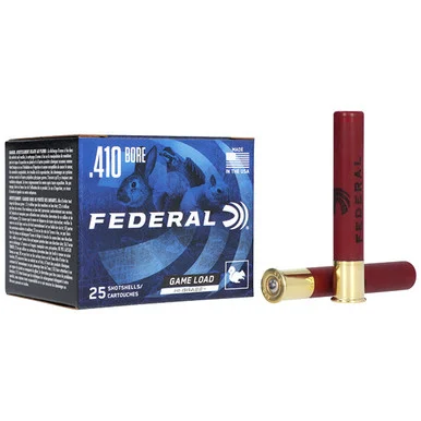 Federal Game-SHOK Game Load 410 Bore Shotgun Ammo 25 Rounds Hi-Brass 3in Max 11/16 oz #6 Lead Bird Shot