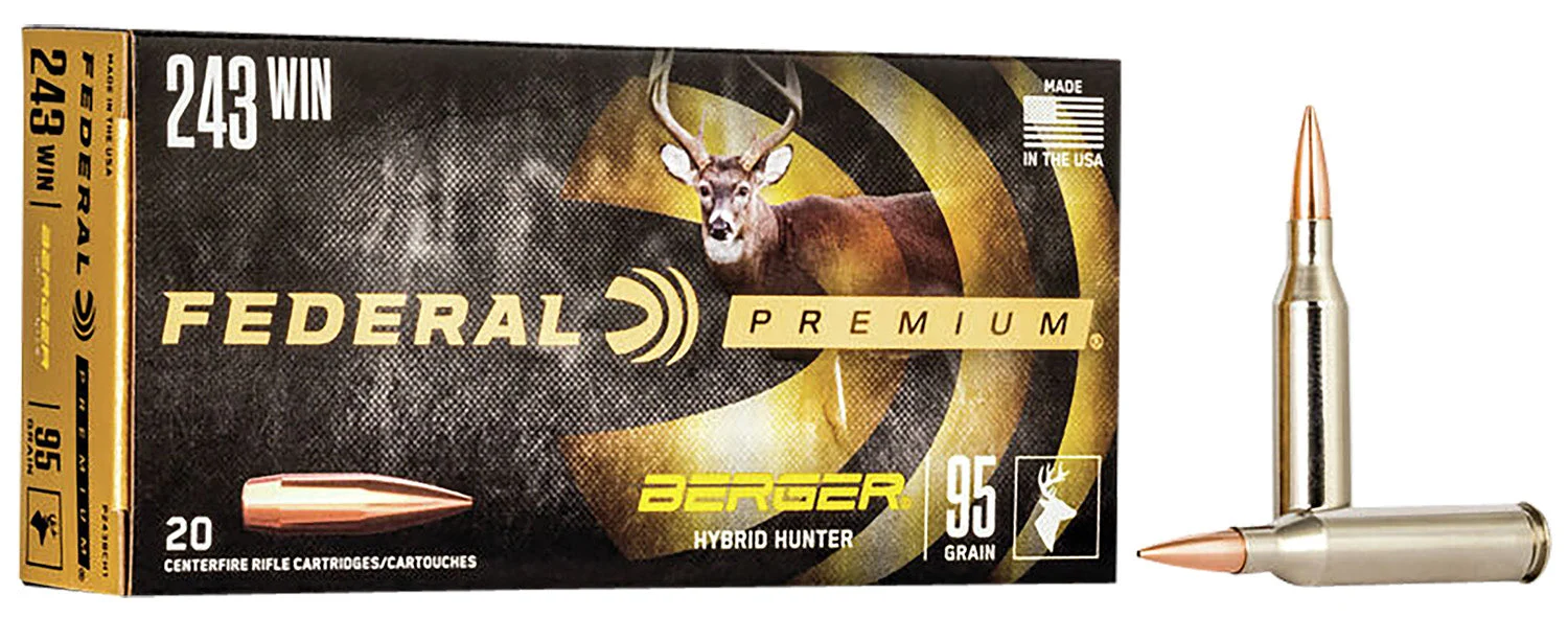 Federal P243BCH1 Premium Berger Hybrid Hunter95 Grain .243 Winchester