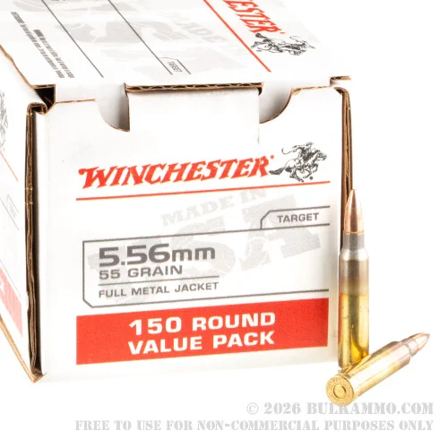 150 Rounds of 5.56x45 Ammo by Winchester USA - 55gr FMJ