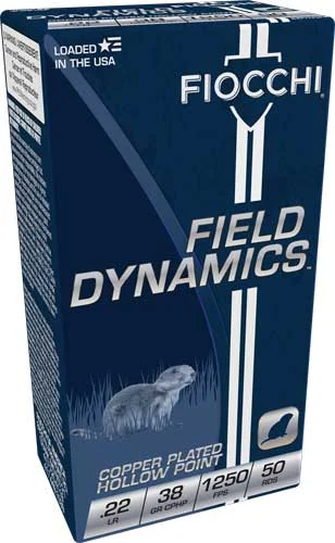 Fiocchi 22FHVCHP Field Dynamics High Velocity Copper Plated Hollow Point CPHP 38 Grain .22 Long Rifle