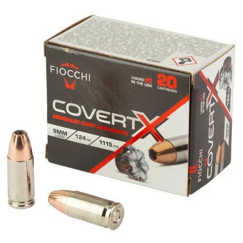 Fiocchi Ammunition COVERT X, 9mm, 124gr, Jacketed Hollow Point, 20rd Box