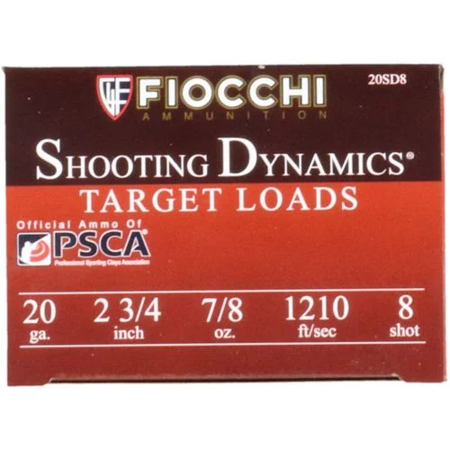 Fiocchi SD Clay Target 20 Gauge Ammunition 25 Rounds 2-3/4″ #8 Shot 7/8oz Lead 1210fps