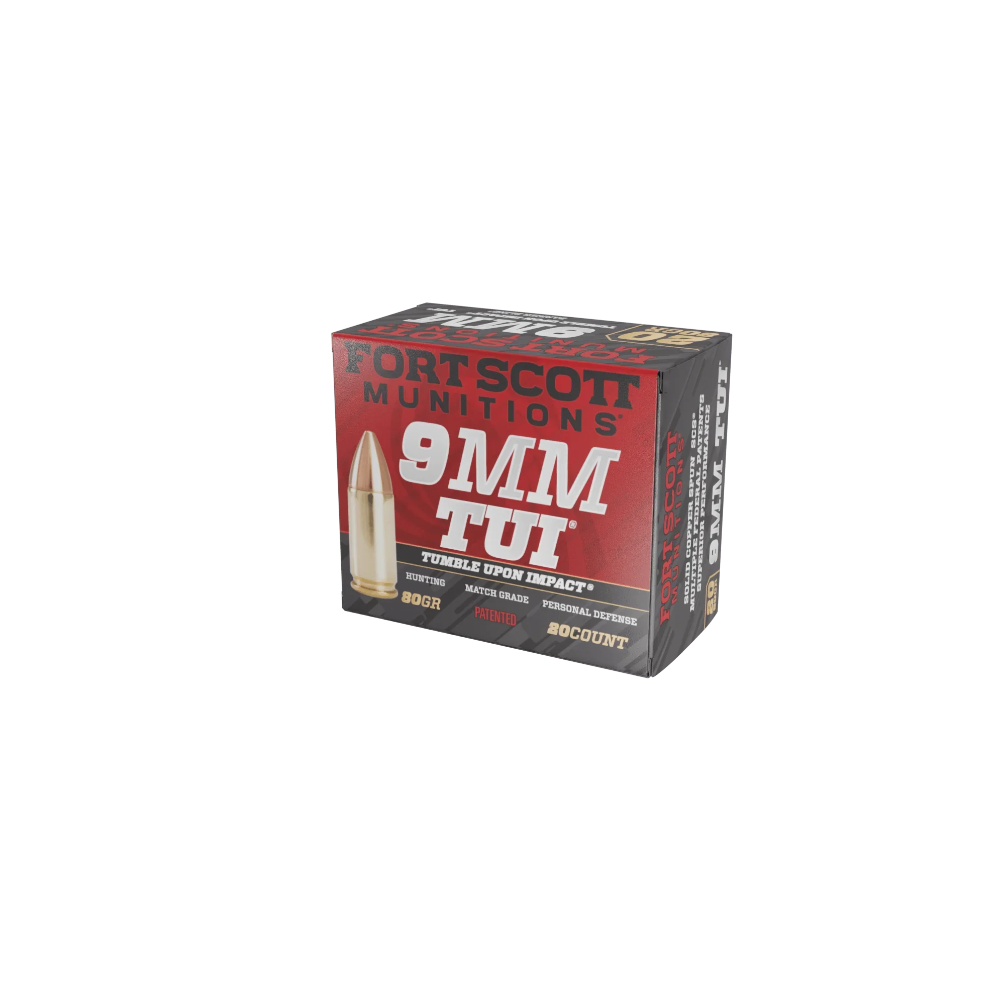 Fort Scott Munitions 9MM080SCV Tumble Upon Impact (TUI) Solid Copper Spun CS 80 Grain 9mm Luger/Parabellum