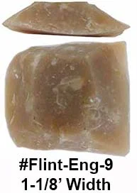 French amber gun flint, 1-1/8 x 1-1/4", Brown Bess, Grice, Tower, Springfield. We are temporarily limiting purchase of this item to twelve per order. We will manually edit your order if your order exceeds that amount.