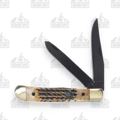 Frost Silverhorse Stoneworks Titanium Jigged Stag Bone Trapper Folding Knife FRSHS108BT