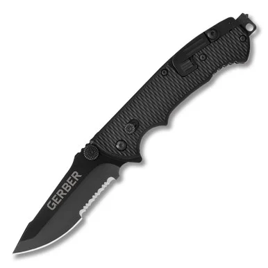 Gerber Hinderer CLS Rescue Knife 3.5 Inch Part Serr Black Drop Point G1870
