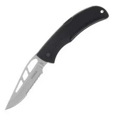 Gerber Skeleton E-Z-Out Folding Knife Black 3.5in Part Serrated Blade G6751S