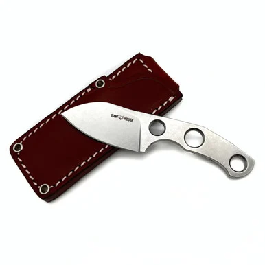 GiantMouse GMF1 Fixed Blade Stonewash Handle N690 Blade W/Brown Leather Sheath GMGMF1