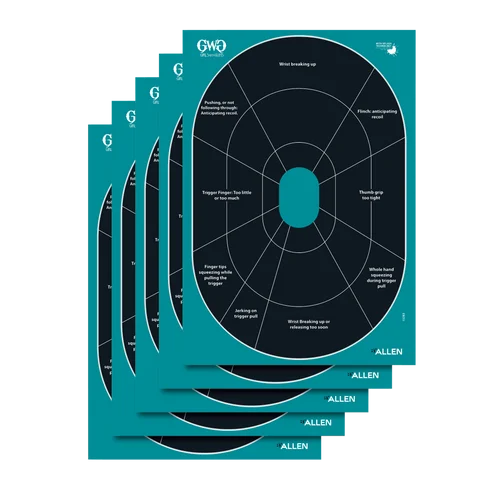 Girls With Guns Splash Self-Adhesive Paper 12" x 17.25" Oval Black Target Turquoise Background 5 Per Pack