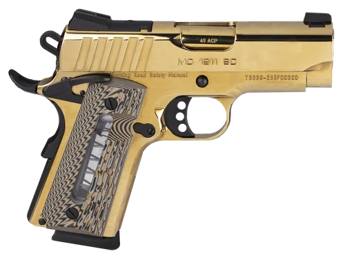 Girsan MC1911 SC Sub-Compact 45 ACP 6rd,3.40" Gold PVD Steel Serrated Slide & Frame Beavertail, Ambidextrous