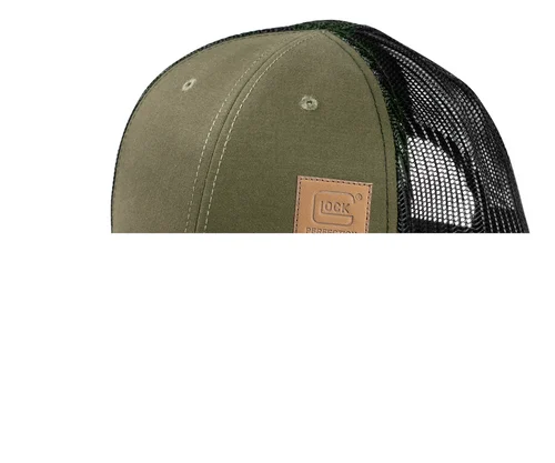 Glock Chino Olive Green/Black Mesh Hat Leather-Like Glock Shield Patch