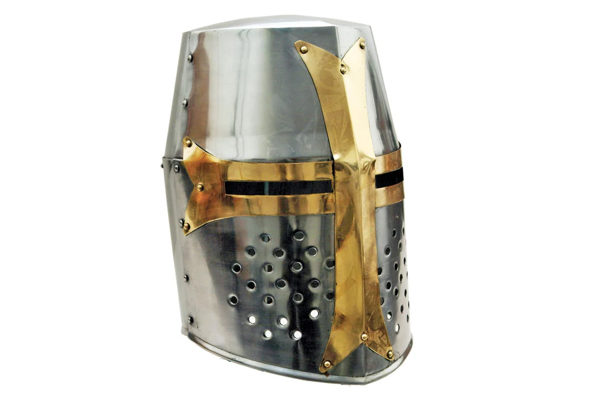 Handmade Brass Medieval Crusader Great Helmet For Sale