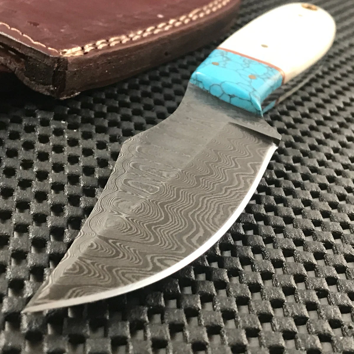 Handmade Custom Real Blue Damascus Steel Skinning Knife