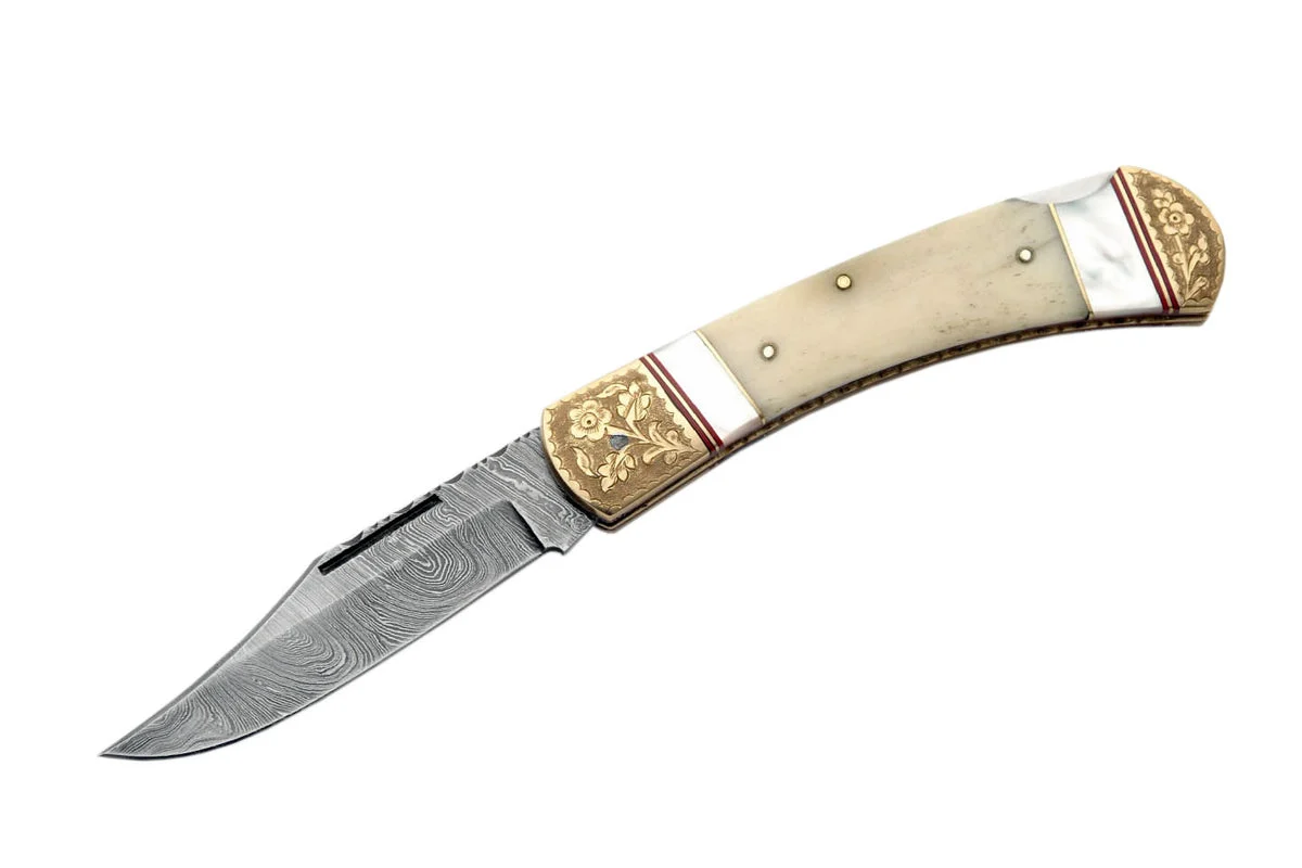 Handmade Damascus Steel Mother of Pearl Pocket Knife