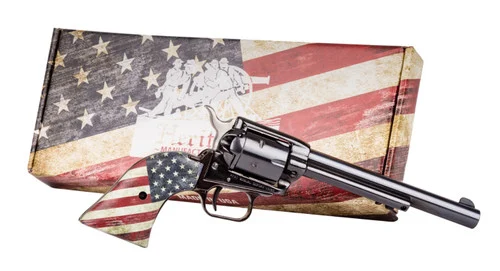 Heritage Rough Rider 22 LR 6 Shot 6.50" Black Oxide Barrel & Cylinder, Black Steel Zinc US Flag Grip Exposed Hammer
