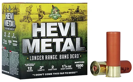 HEVI-Metal HS38002 HEVI-Metal Longer Range 12Gauge 3″ 1 1/4oz 2Shot 25 Per Box/10 Case