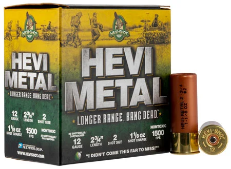 HEVI-Metal HS38702 HEVI-Metal Longer Range 12Gauge 2.75″ 1 1/8oz 2Shot 25 Per Box/10 Case