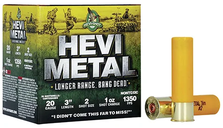 HEVI-Metal HS39002 HEVI-Metal Longer Range 20Gauge 3″ 1oz 2Shot 25 Per Box/10 Case
