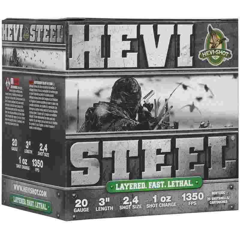 HEVI-Shot HEVI-Steel Layered Shotshells 20ga 3″ 1-3/8oz 1350 fps #24 25/ct