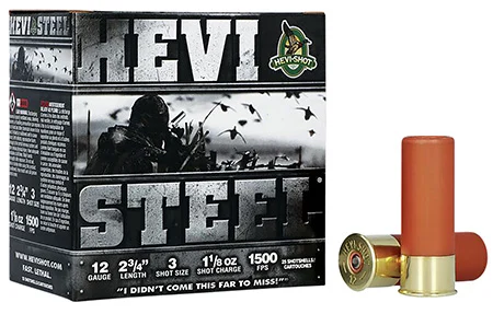 HEVI-Shot HS61223 HEVI-Steel12 Gauge 2.75″ 1 1/8 oz 3 Shot 25 Per Box/ 10 Case