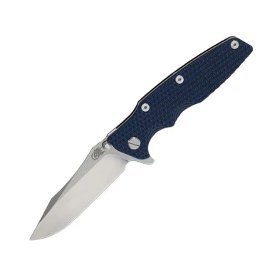 Hinderer Eklipse 3.5 Framelock Folding Knife Stonewash Spear Point S45VN Blue and Black G-10/Bronze Titanium KEK35SPEBLBLK