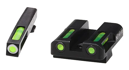 HiViz GLN329 LiteWave H3 Tritium/LitePipe Glock 45 ACP/10mm Sight SetBlack | Green Tritium with White Outline Front Sight Green Fiber Optic Rear Sight