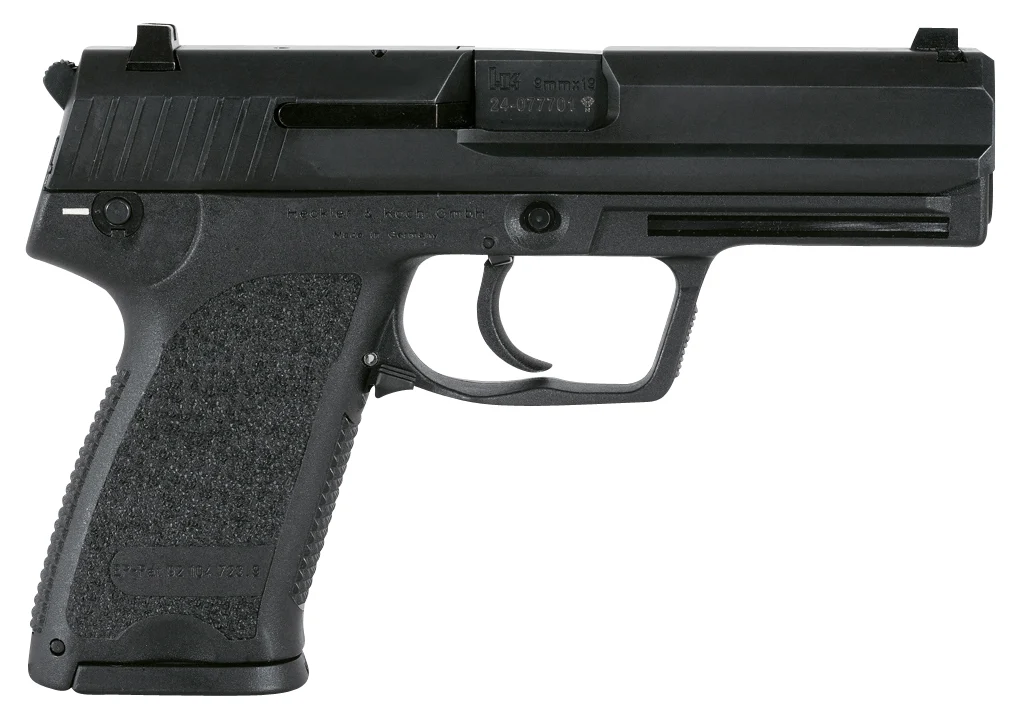 HK 81000316 USP V1 SA/DA 40 S&W Caliber with 4.25″ Barrel, 10+1 Capacity, Overall Black Finish, Serrated Trigger Guard Frame, Serrated Steel Slide & Polymer Grip Includes 2 Mags