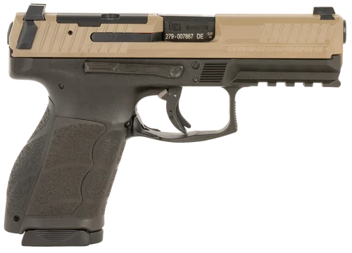 HK VP9A1 9mm, 4.53" Barrel, Flat Dark Earth Steel Optic Ready/Serrated Slide, Brown, Picatinny, 15rd