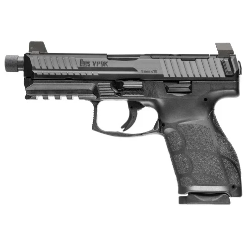 HK VP9A1 K Tactical 9mm, 4.7" Threaded Barrel, Matte Black, Suppressor Height 3-Dot, Tritium Front, Optics Ready, 2x15rd Mags