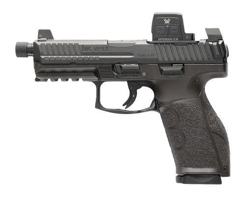 HK VP9A1 X Tactical Optic 9mm, 4.7" Threaded Barrel, Serrated Optic Slide, Black Frame, Picatinny Rail, Textured Grip, Vortex CCW, 15rd