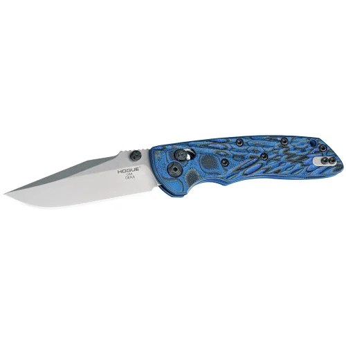 Hogue Deka, Folding Knife, CPM-20CV, Plain Edge, Clip Point Blade, 3.25", Stone Tumbled Blade Finish, Blue Lava G-Mascus Frame