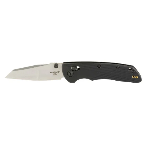 Hogue Deka, Folding Knife, CPM MagnaCut, Stone Tumble Finish, Silver, Plain Modified Wharncliffe Edge, 3.25" Blade, Black Polyamide Nylon 12 Grips