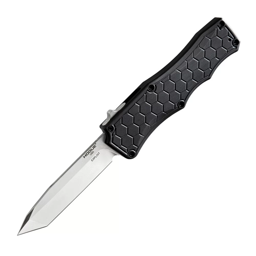 Hogue Exploit 3.5″ OTF Automatic Tanto Blade Tumbled Finish Aluminum Frame – Matte Black STOCKED