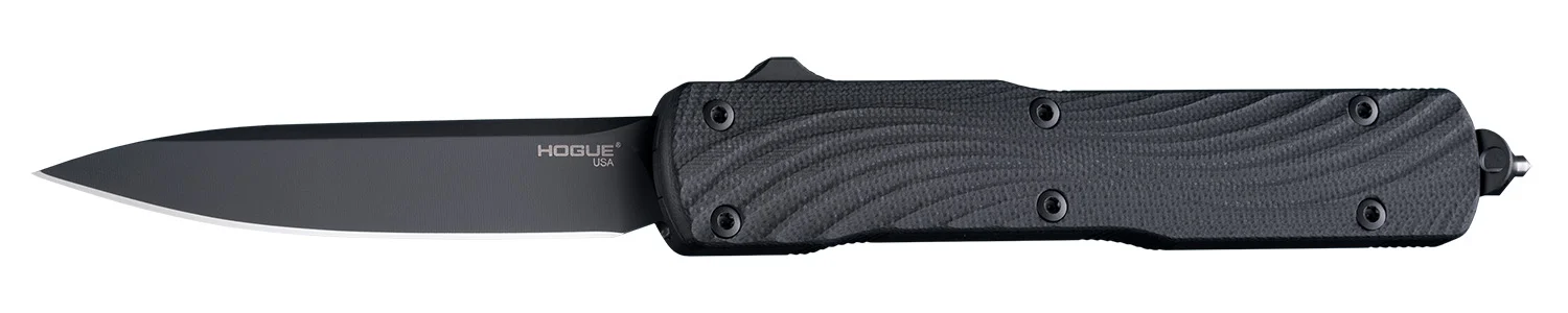 HogueCounterstrike3.35″ OTF Drop Point Plain Black PVD CPM 20V SS Blade, Aluminum/G10 Aluminum Handle