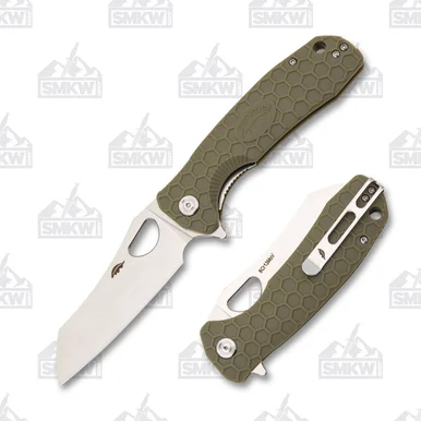 Honey Badger Large Wharncleaver Folding Knife Green 3.63in Plain Satin Blade HB1033