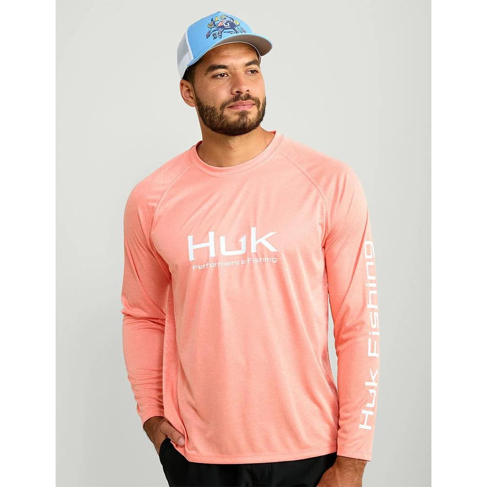 Huk Vented Pursuit Long Sleeve Performance Shirt Fresh Salmon Heather 2XL