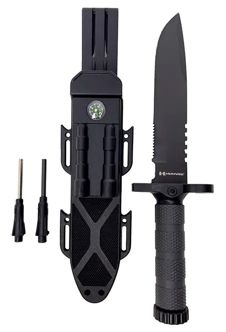 Humvee Adventure Gear HMVKFXB02 Next-Gen Survival Knife7.50″ Fixed Sawback Plain Black Stainless Steel Blade Black Textured Rubber Handle Includes Sheath