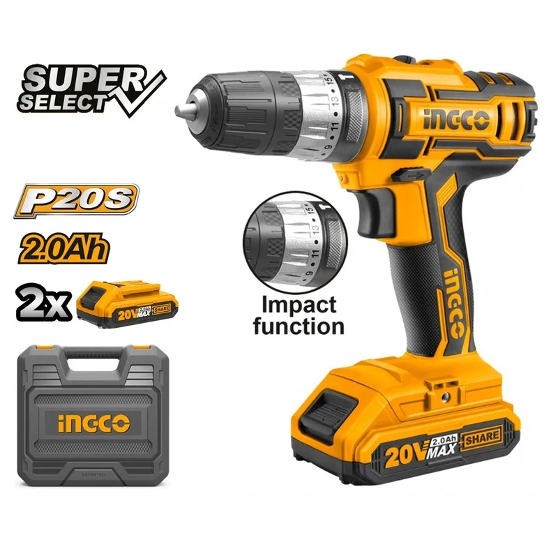 Ingco CIDLI200215 20V Cordless Li-Ion Impact Drill 20V SS