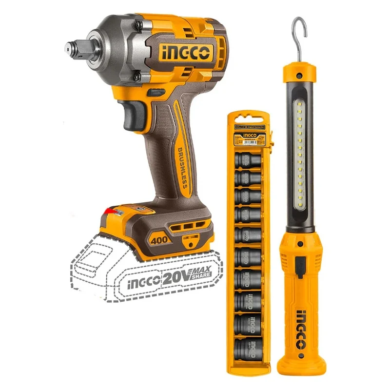 Ingco COSLI23048 20V Cordless Impact Wrench Combo Kit 3Pcs 2.0AH