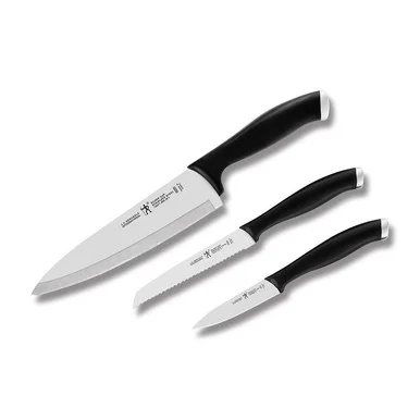 J. A. Henckels International Silver Cap 3 Piece Starter Set with Black Polypropylene Handles and Stain Finish Stainless Steel Blades Model 13582-002 1013699