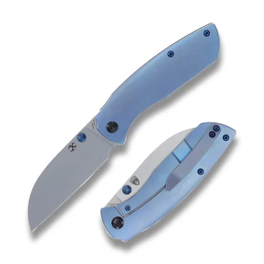 Kansept Knives Convict Folding Knife Blue Titanium 3.3in Sheepsfoot Blade