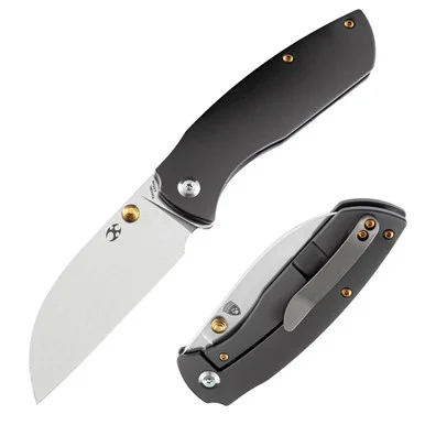 Kansept Knives Convict Folding Knife Dark Gray Ti 3.3in Sheepsfoot Blade K1023B1